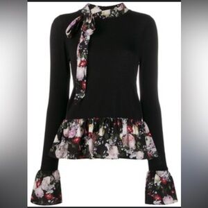 Erdem Silk Insert Knit Floral Blouse Sweater, size S